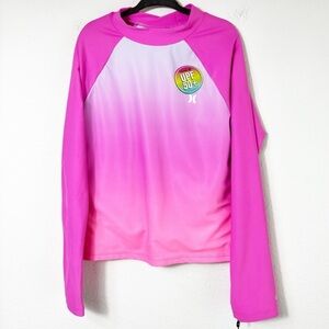 HURLEY GIRLS' LONG SLEEVE PINK OMBRE SWIMMING RASH GUARD SIZE 10 UPF50+ NWT